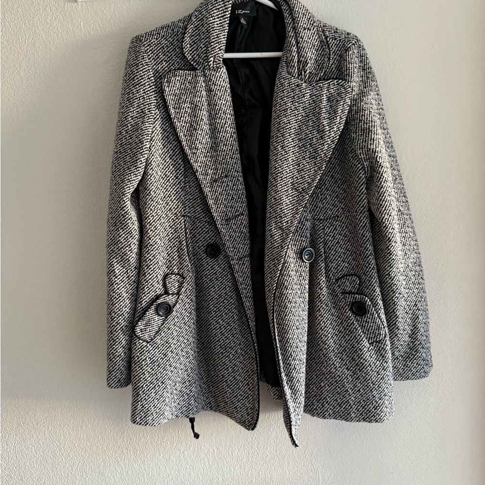 Iz Byer Black and White Pea Coat